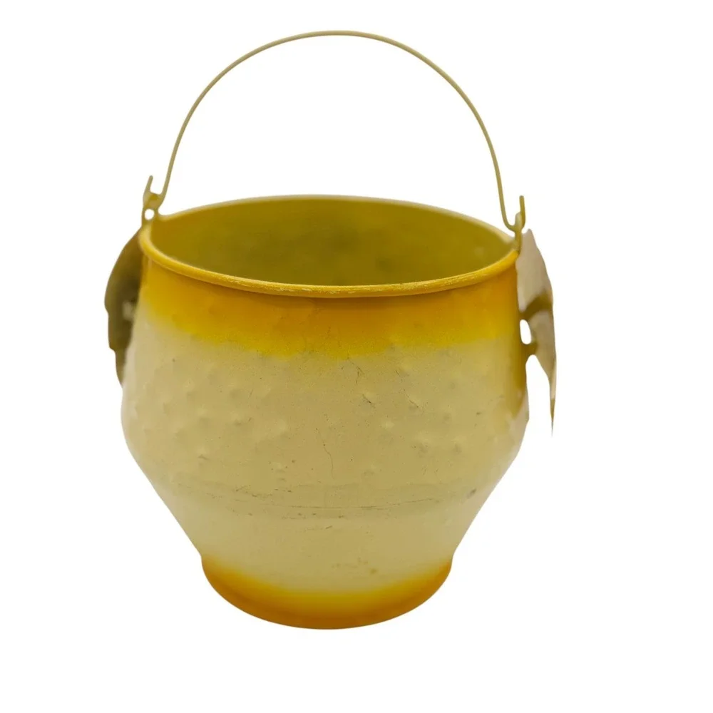Retro Easter Chick Metal Basket Yellow Spring Cottage Decor 5.25